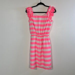 Lilly Pulitzer Pink White Striped Danna Dress Women’s XS Elastic Waist Ruffles